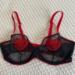 Adore Me Alyshia Unlined  Sheer Demi bra in black w/ red hearts Valentines 34D